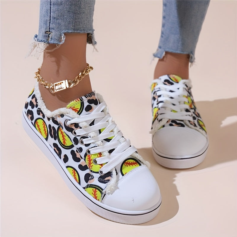 Women's Baseball Graphic Sneakers Low Top Canvas Shoes