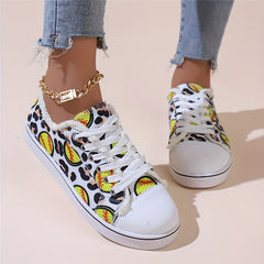 Women's Baseball Graphic Sneakers Low Top Canvas Shoes
