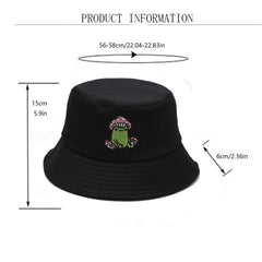 Frog Embroidery Bucket Hat Casual Fisherman Cap Unisex Sunscreen Basin Hats
