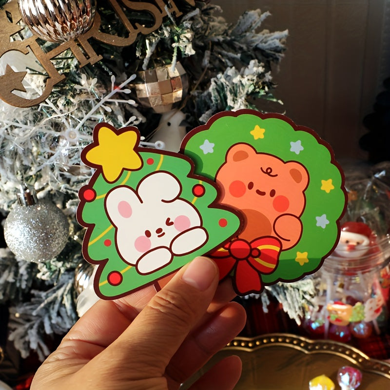 50pcs Mixed Christmas Candy Cards DIY Lollipop Holder Cartoon Animal Paper Clips