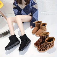 Leopard Print Plush Lined Thermal Snow Shoes Fall Winter Keep Warm