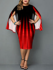Ombre Stripe Print Long Sleeve Midi Dress