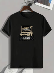 Car Pattern Print Men's Sports T-shirt for Fitness