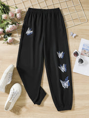 Butterfly Graphic Jogger Sweatpants Girls Loose Fit Trousers