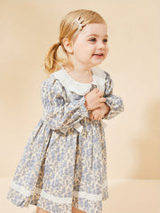 Baby Girls Floral Dress Lace Bowknot Ruffle Long Sleeve Princess Dress