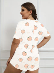 Pajama Romper Women's Plus Peach & Letter Print