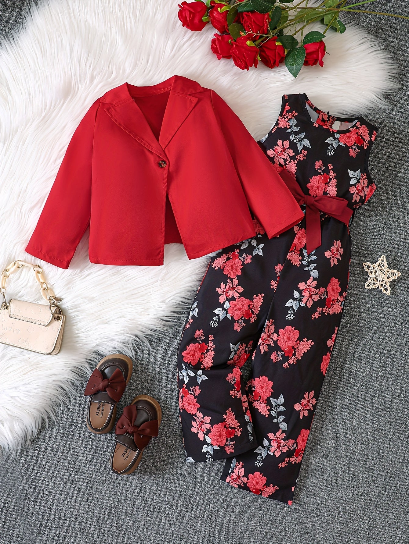 Girl's Blazer & Floral Overalls Set for Spring Summer
