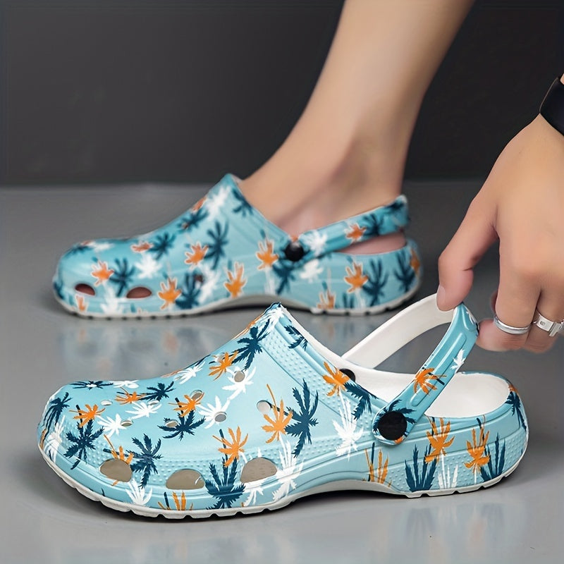 Men's Palm Trees Print Clogs Slip on Sandals Soft Sole Outdoor Shoes