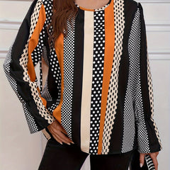 Colorblock Dot Print Lantern Sleeve Top