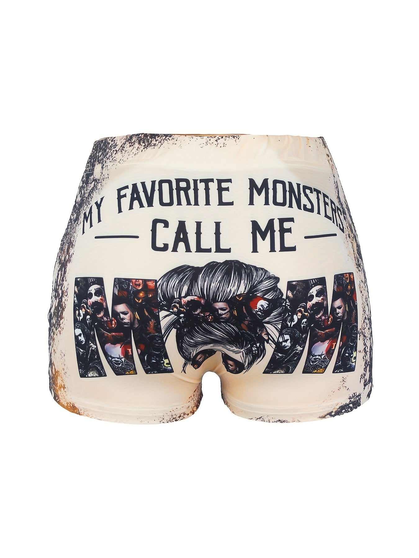 Plus Size Sexy Shorts Women's Plus Art Letter & Monster Print
