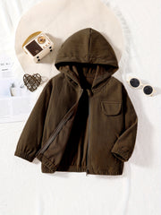 Boys Corduroy Zip Hooded Jacket With Pocket
