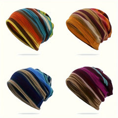 Winter Striped Skull Cap Hip Hop Beanie Hat for Men Women