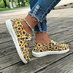 Sunflower Pattern Flat Shoes Women's Shallow Mouth Casual Shoes