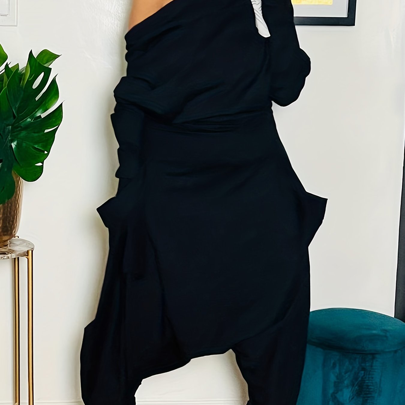 Casual Jumpsuit Women's Solid V Neck Harem Jumpsuit