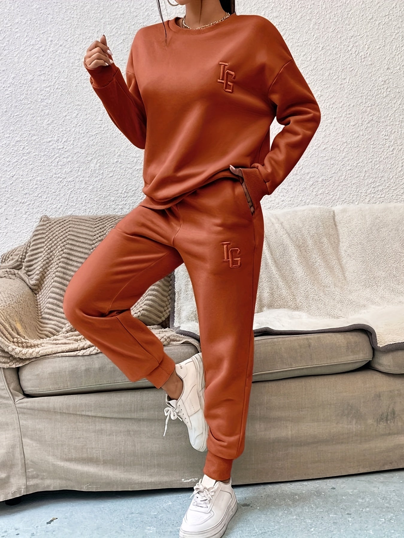 Casual Letter 2pc Set Sweatshirt & Jogger Pants Women's Outfit