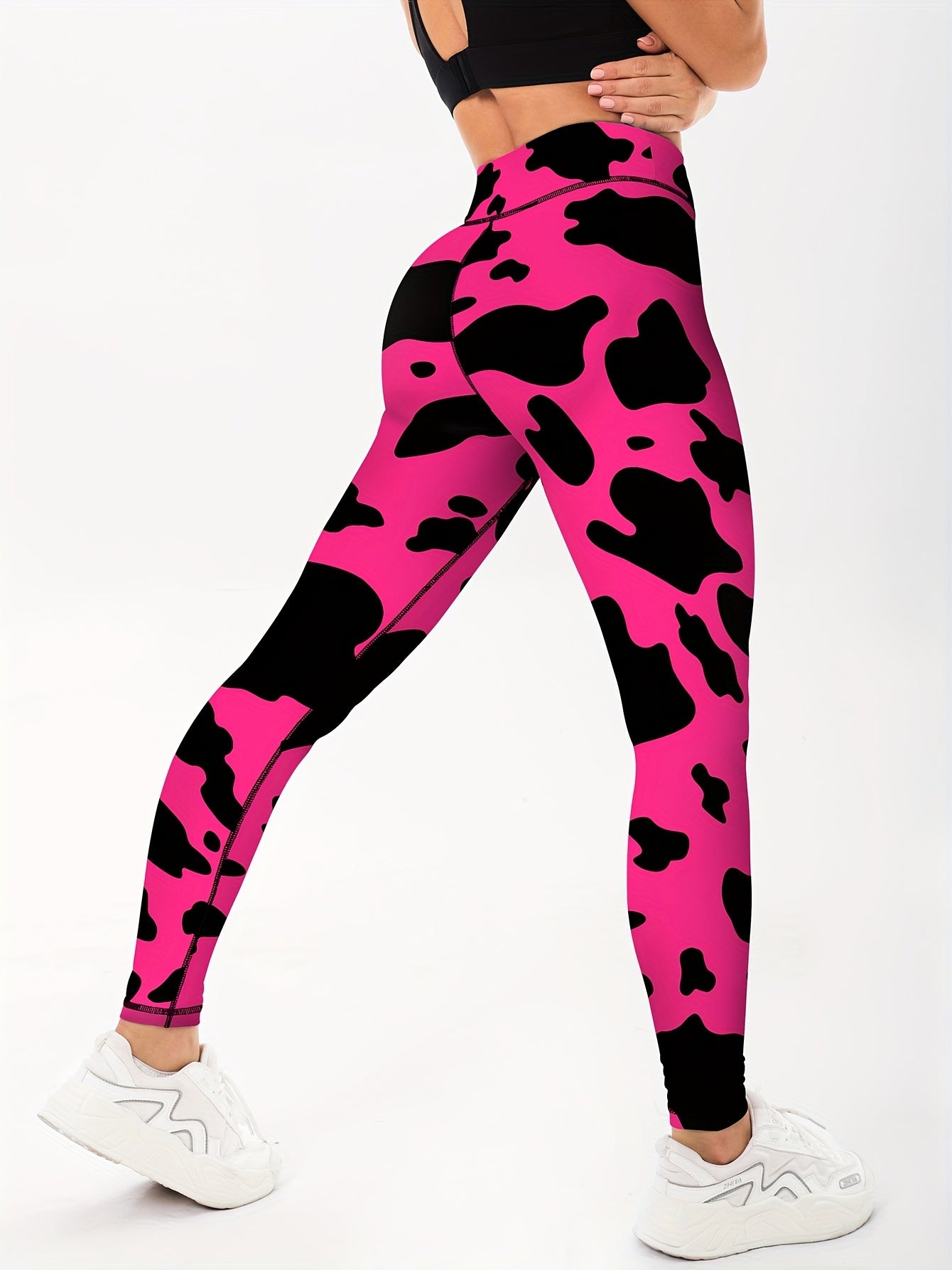 Cow Print High Waist Yoga Leggings Slim Fit Gym Sports Pants Women's Activewear