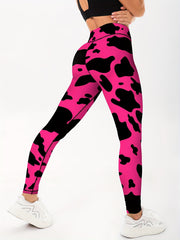 Cow Print High Waist Yoga Leggings Slim Fit Gym Sports Pants Women's Activewear