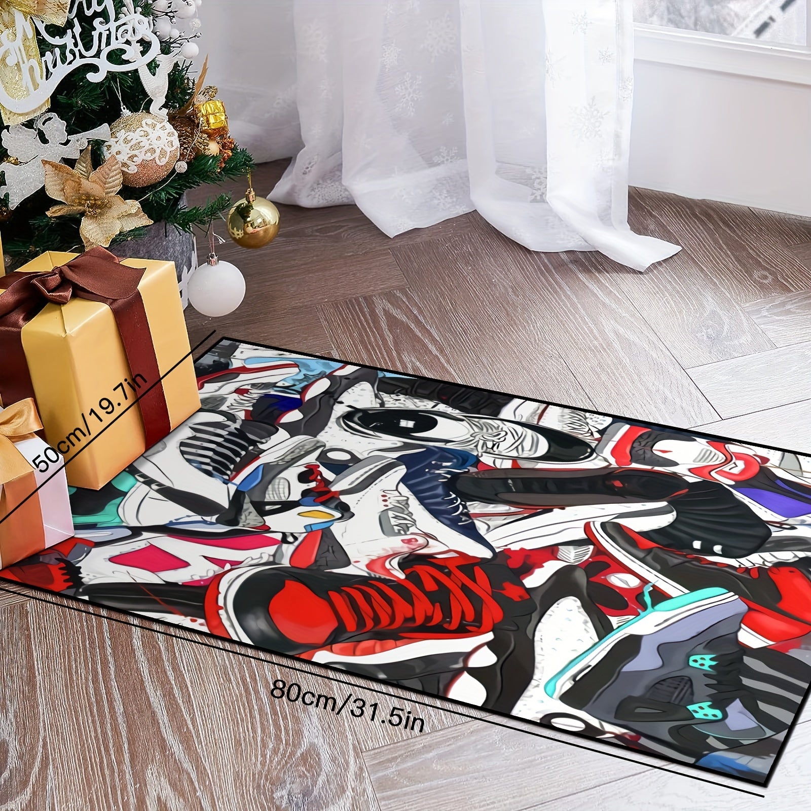 Sports Shoe Doodle Pattern Area Rug Non Slip Indoor Carpet