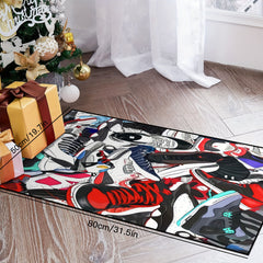 Sports Shoe Doodle Pattern Area Rug Non Slip Indoor Carpet