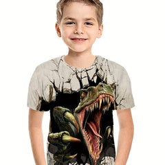 Kids Dino Print T Shirt Short Sleeves Crew Neck for Outdoor Adventures