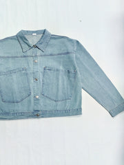 Casual Denim Top Women's Plus Solid Button Up Long Sleeve