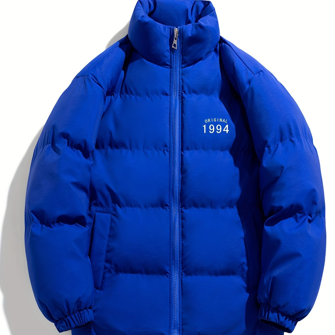 Men's Casual Cotton Padded Jacket Zip Up Solid Warm Coat