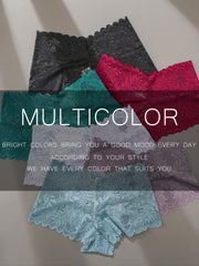 6pcs Floral Lace Boyshort Panties Scallop Trim Intimates Women's Lingerie