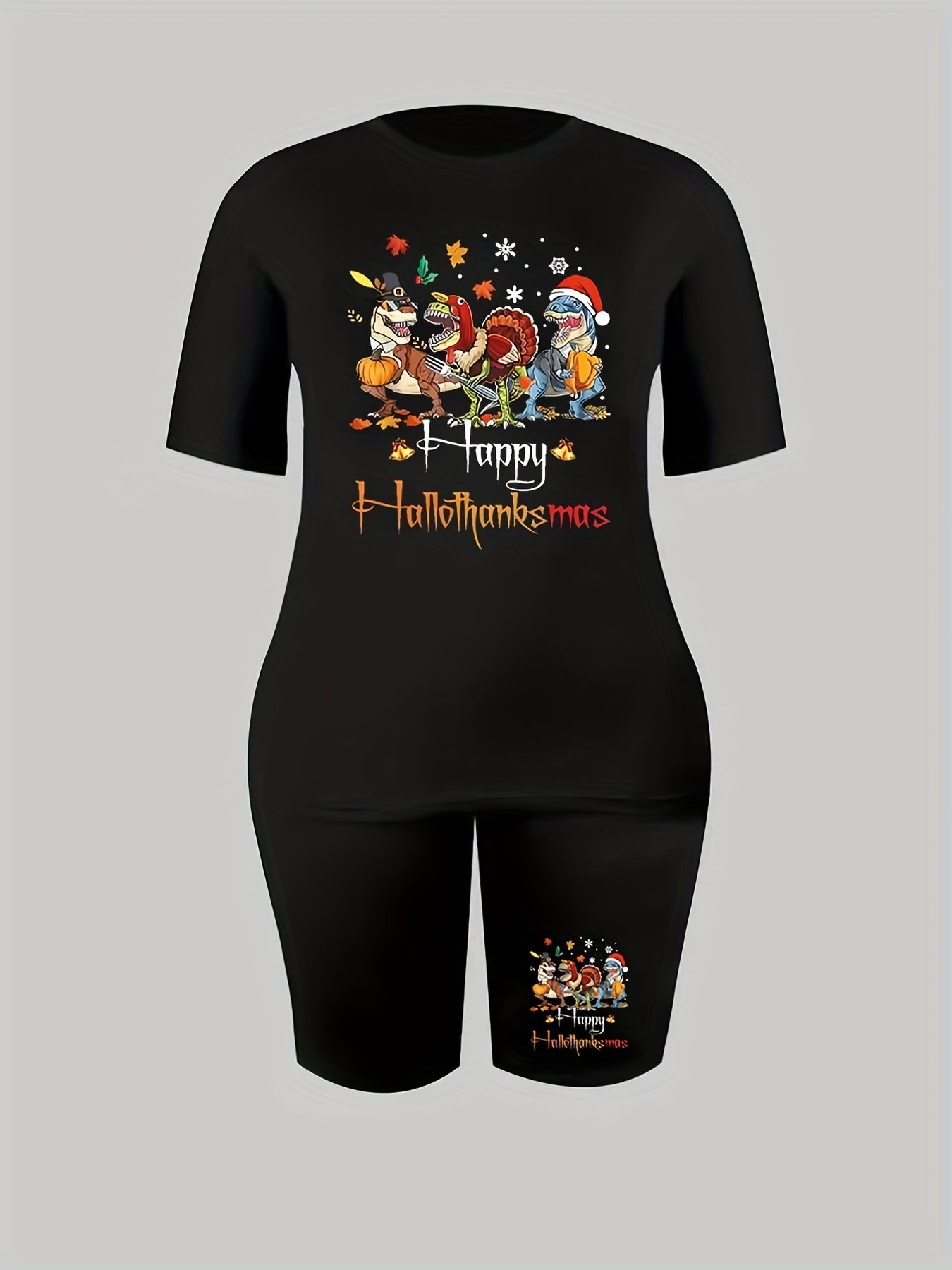 Slogan & Cartoon Print Casual Outfit 2 Piece Set