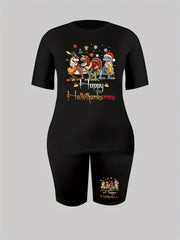 Slogan & Cartoon Print Casual Outfit 2 Piece Set