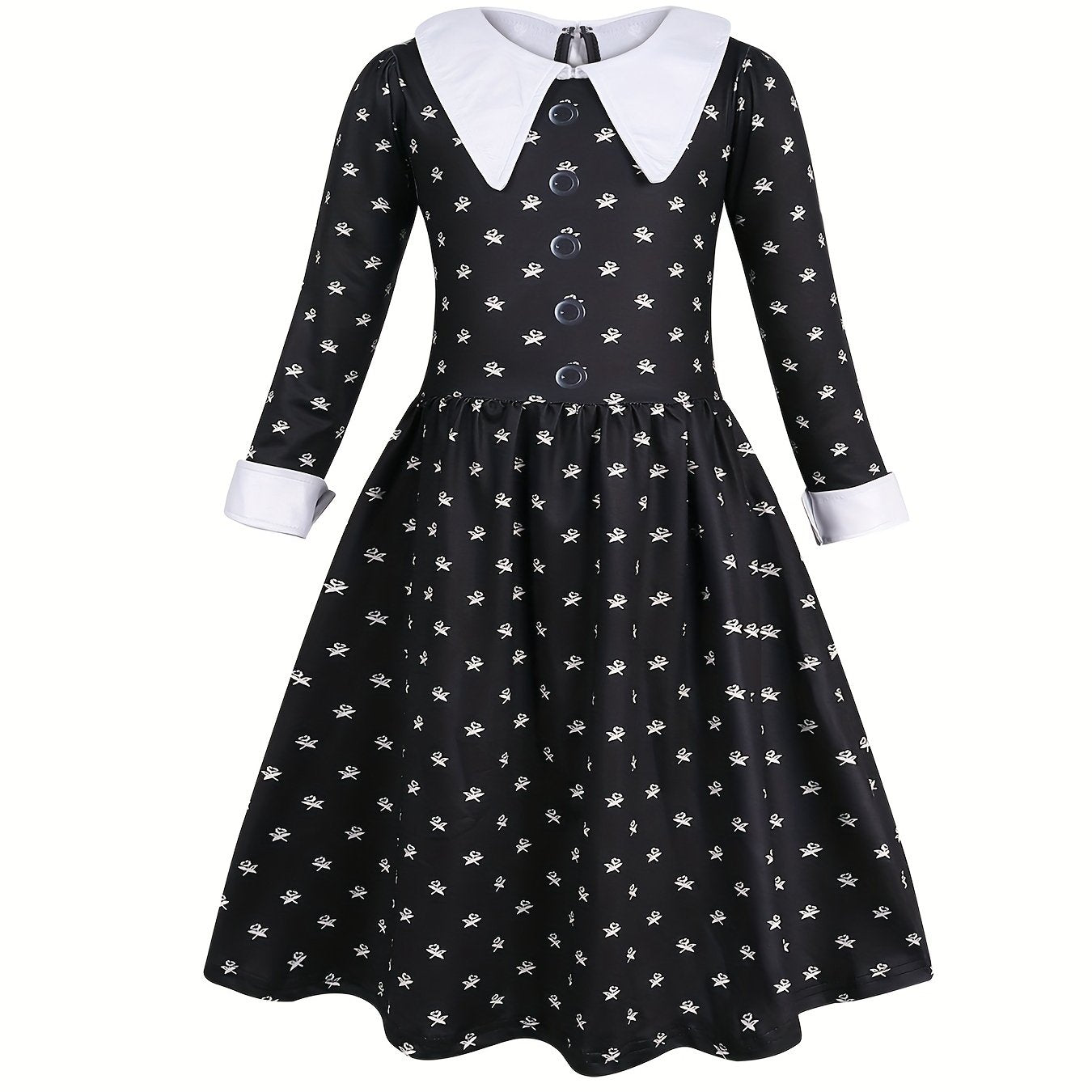 Girls Long Sleeve Button Casual Dress for Spring