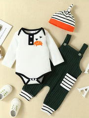 3pcs Elephant Print Rompers & Pants Set For Boys