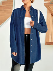 Denim Shirt with Pockets Loose Fit Button Lapel Women's Denim