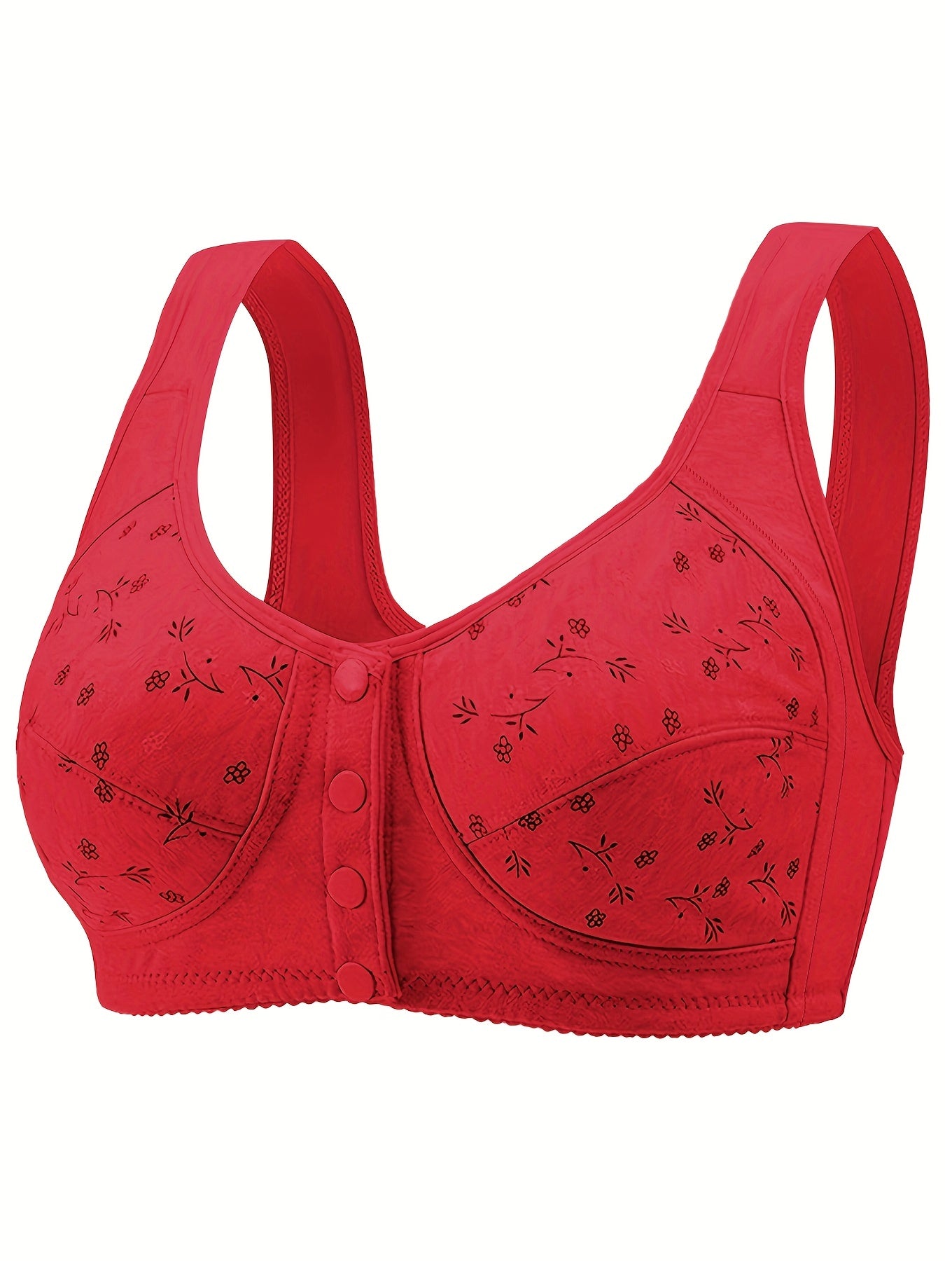 Floral Print Button Front Wireless Comfort Bralette