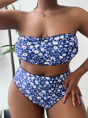 Ditsy Floral Bikini Set Wave Trim Tube Bra & Panty Swimsuit