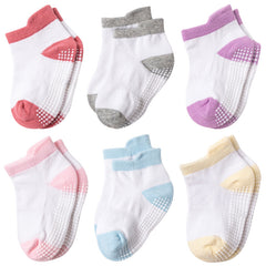 6pcs Baby Girls Anti Skid Socks, Safe & Comfortable