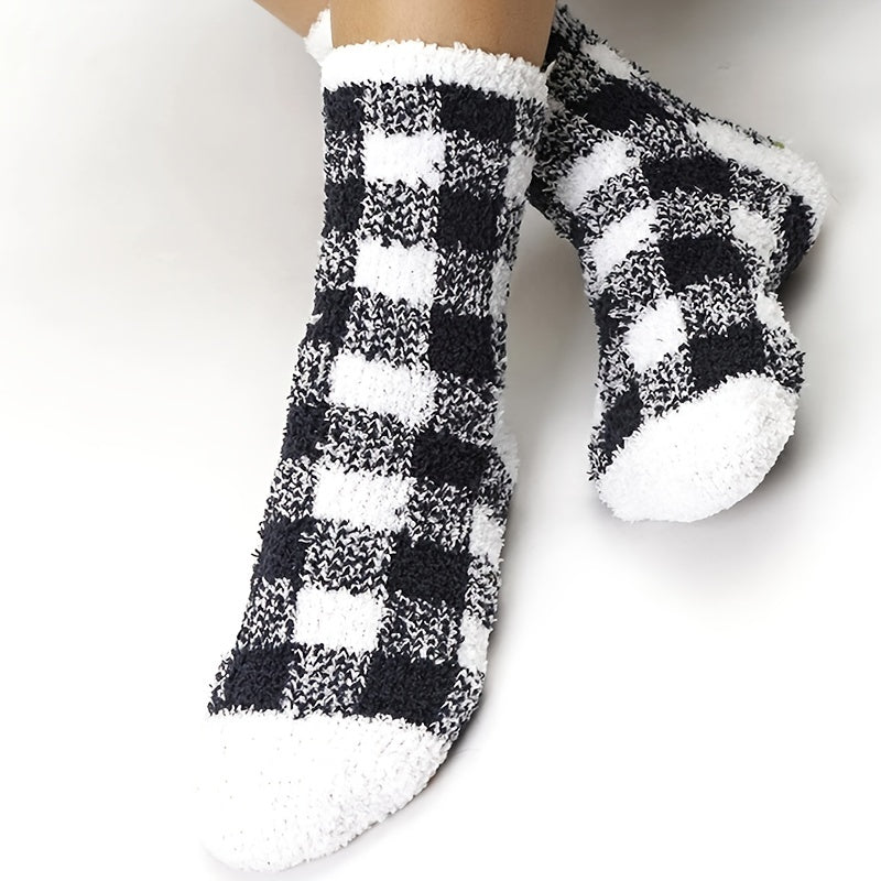 Women's Plaid Slipper Socks Fuzzy Cozy Warm Christmas Stocking