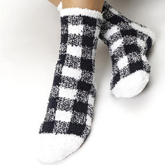Women's Plaid Slipper Socks Fuzzy Cozy Warm Christmas Stocking