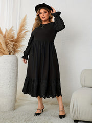 Solid Scallop Trim Flounce Sleeve Maxi Dress