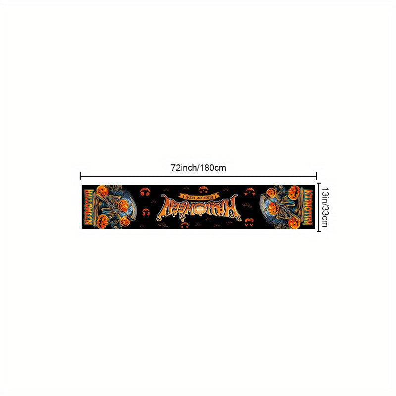 Halloween Theme Table Runner Pumpkin Skull Pattern Polyester Plaid Table Cover