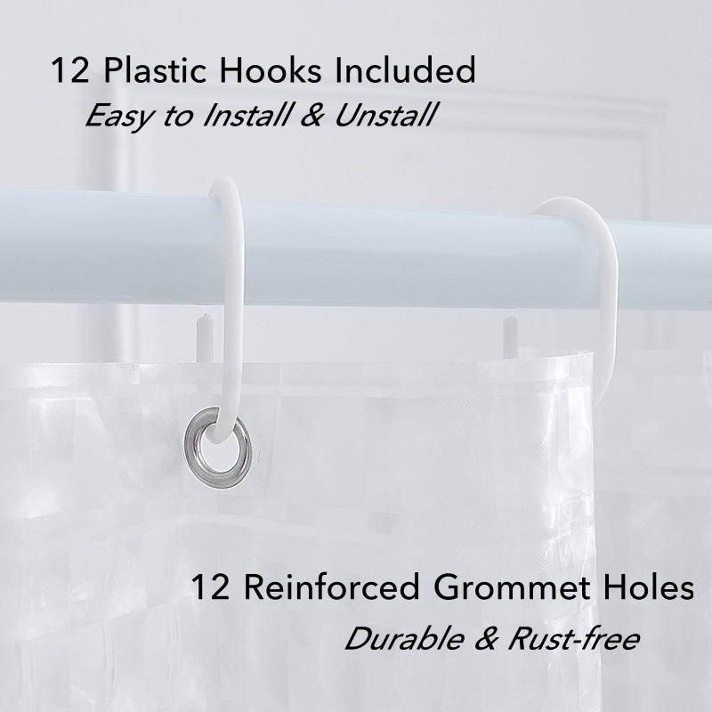 Semi Transparent Shower Curtain Liner Waterproof with Hooks