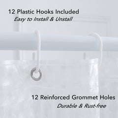Semi Transparent Shower Curtain Liner Waterproof with Hooks