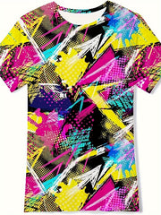 Girls Boys 3D Graffiti Print Short Sleeve T-shirt Summer Sports