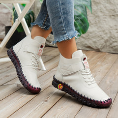 Women's High Top Hook & Loop Ankle Boots Soft Sole Flat Shoes