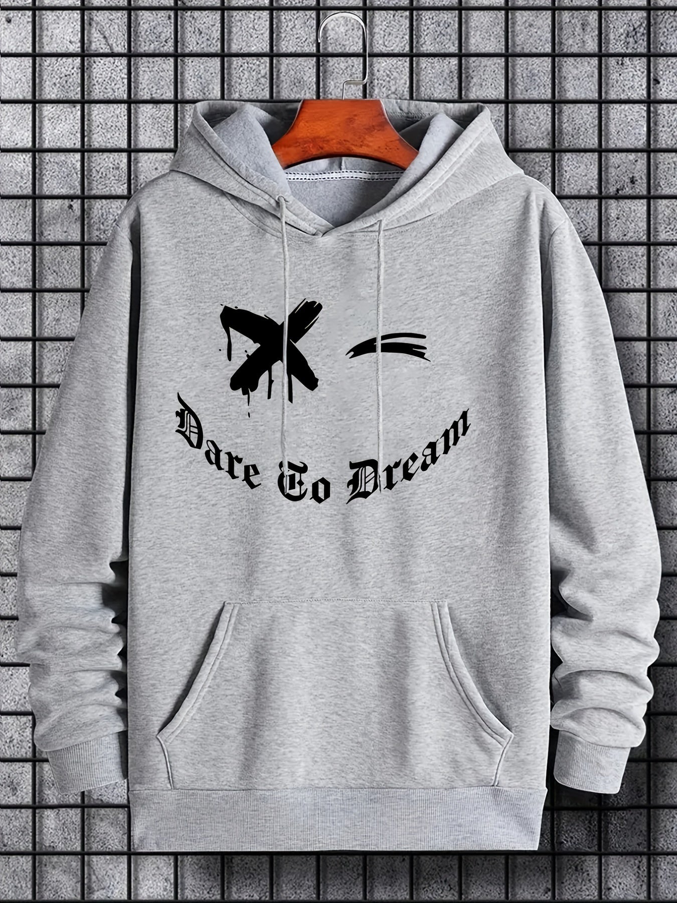 Smile & Dare Print Hoodie Men's Graphic Pullover Hooded Sweatshirt