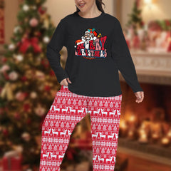 Christmas Pajamas Set Women's Plus Santa Tee & Stripe