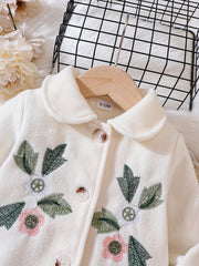 Baby Girl's Floral Print Thermal Long Coat Child's Single Breasted Outwear