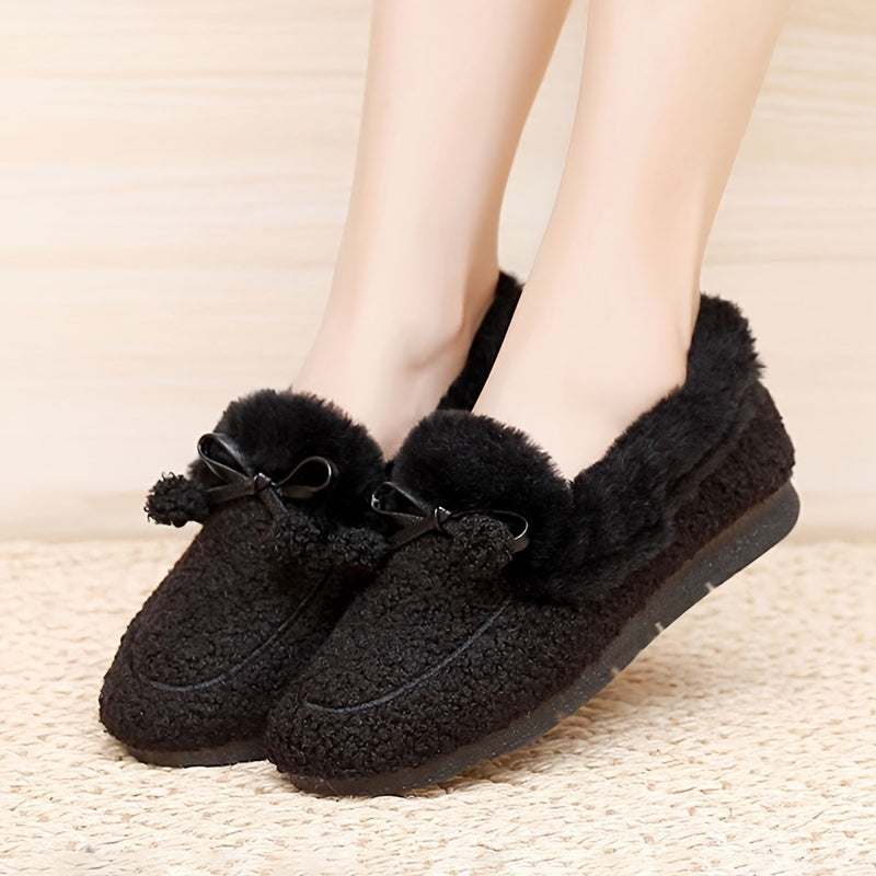 Furry Bowknot House Shoes Girls Non Slip Soft Walking Shoes Indoor