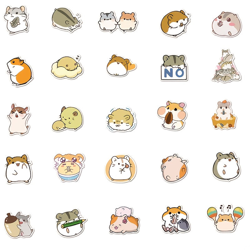100 Hamster Waterproof Doodle Stickers for Water Bottles and Luggage