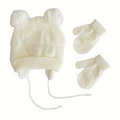 Winter Warm Knit Hat & Gloves Set for Newborn Baby