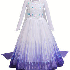 Anime Movie Character Cosplay Girl's Mesh Sequin Dress Long Sleeve